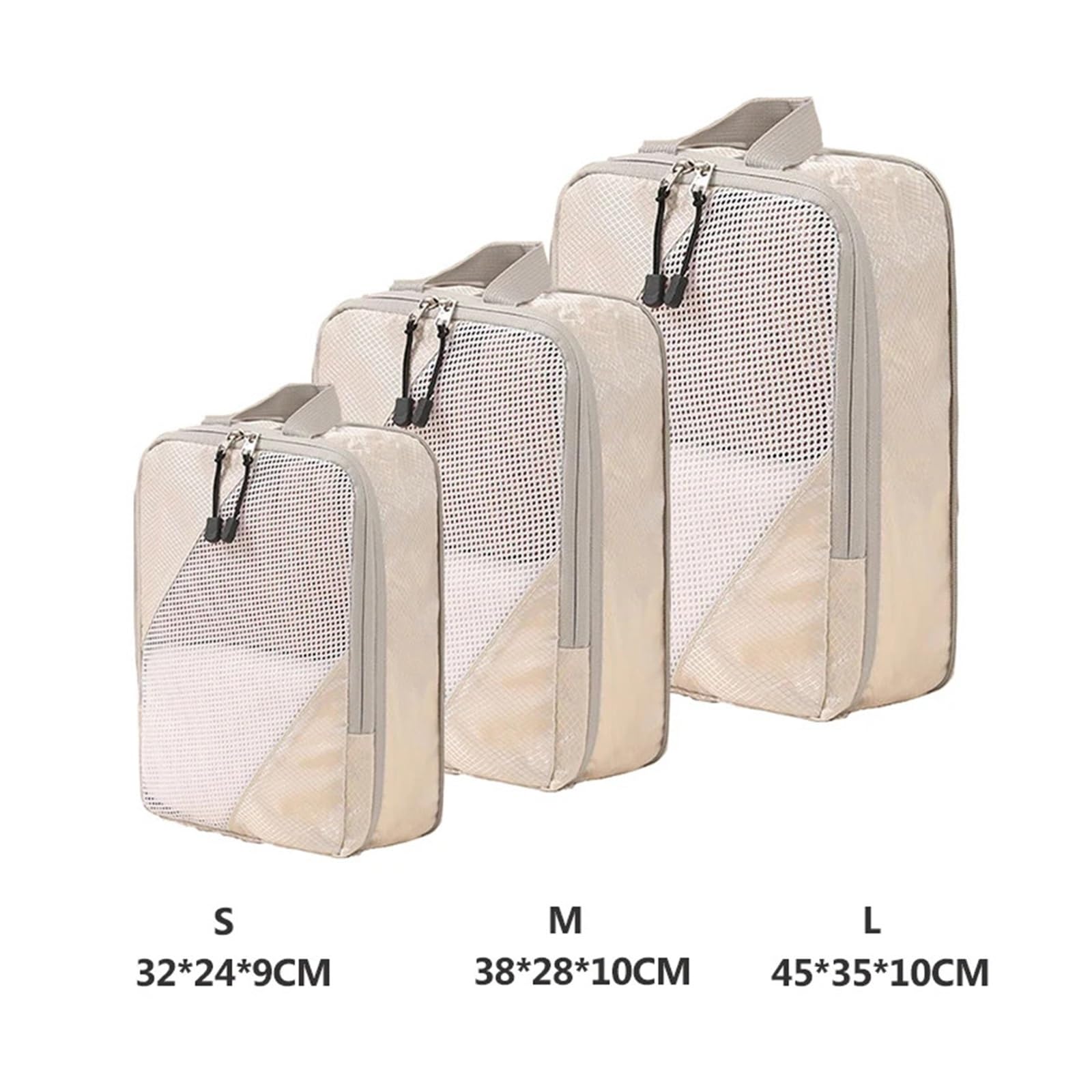 Packwürfel Kompressions-Reisewürfel, 3-teiliges Organizer-Taschen-Set, wasserdicht, for Flugzeugkoffer, Kleidung, Netztaschen(Khaki)