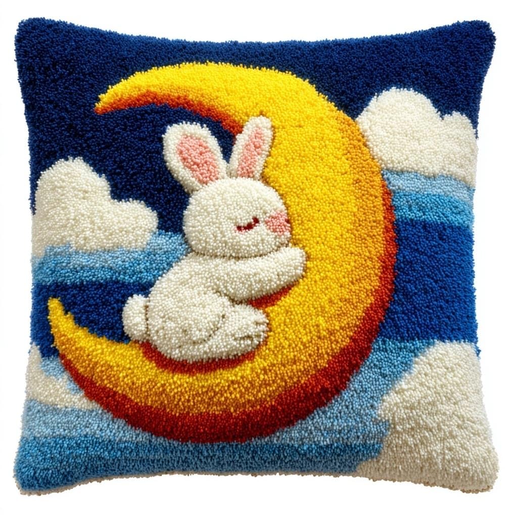 Latch Hook Cushion Kit for Beginners,The rabbit sitting on the moon
