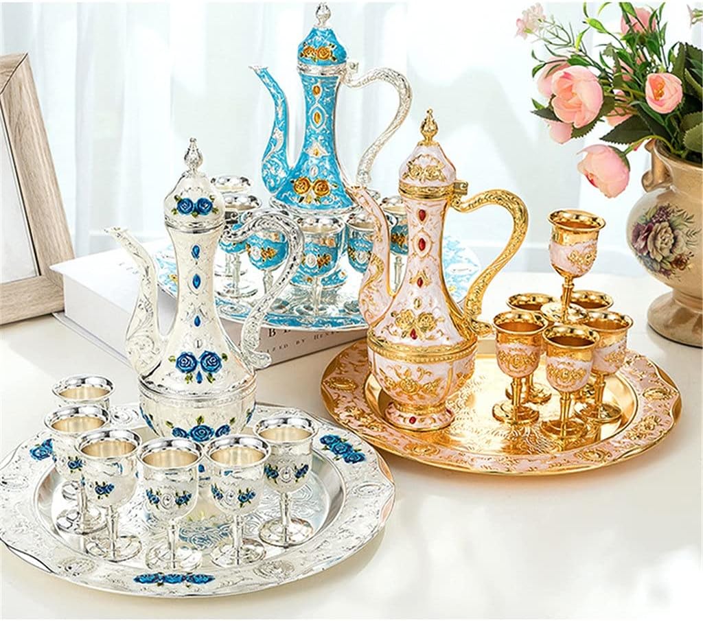 Metal Wine Set Liquor Tray Gift Russian Wine Set High-End European-Style Antique Zinc Wine Jug Wine Glass (Color : C) (B)