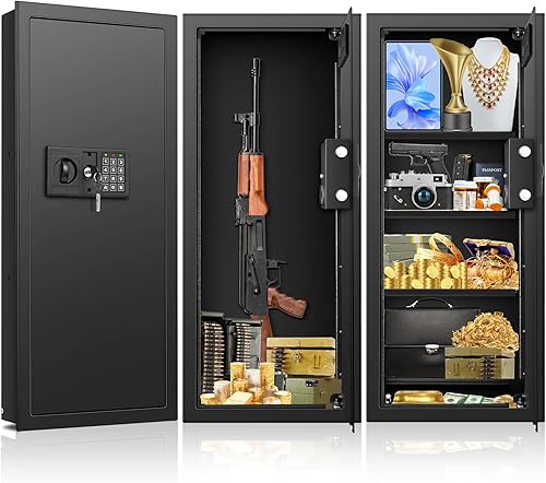 Miniatura 12 de Caja fuerte de pared ignífuga de 25.6 pulgadas de alto entre los postes de 16 pulgadas, cerradura de combinación resistente en la pared con 2 Negro