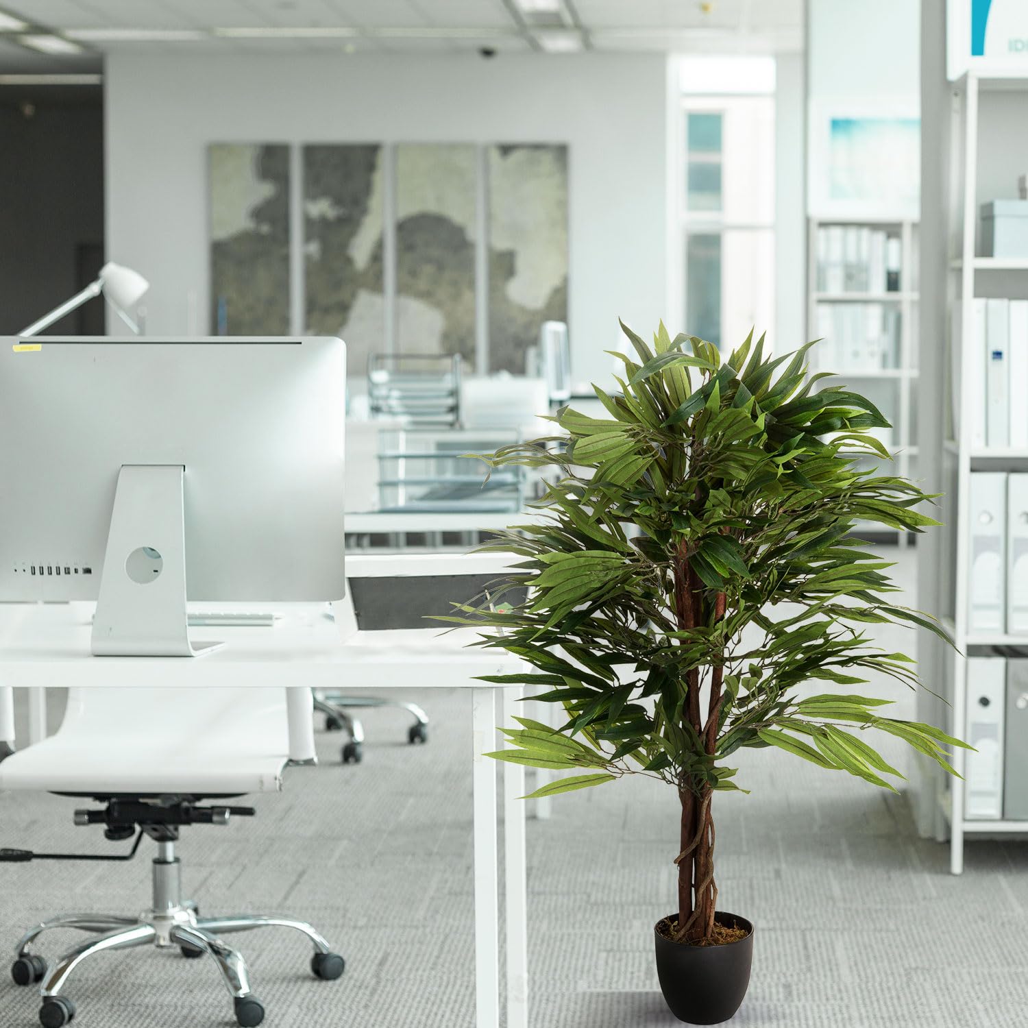 hjh OFFICE Plante Artificielle Mango Hauteur 130 cm Vert 588 Feuilles Grande Plante d'intérieur manguier Plante en Pot Arbre Artificiel, 871001