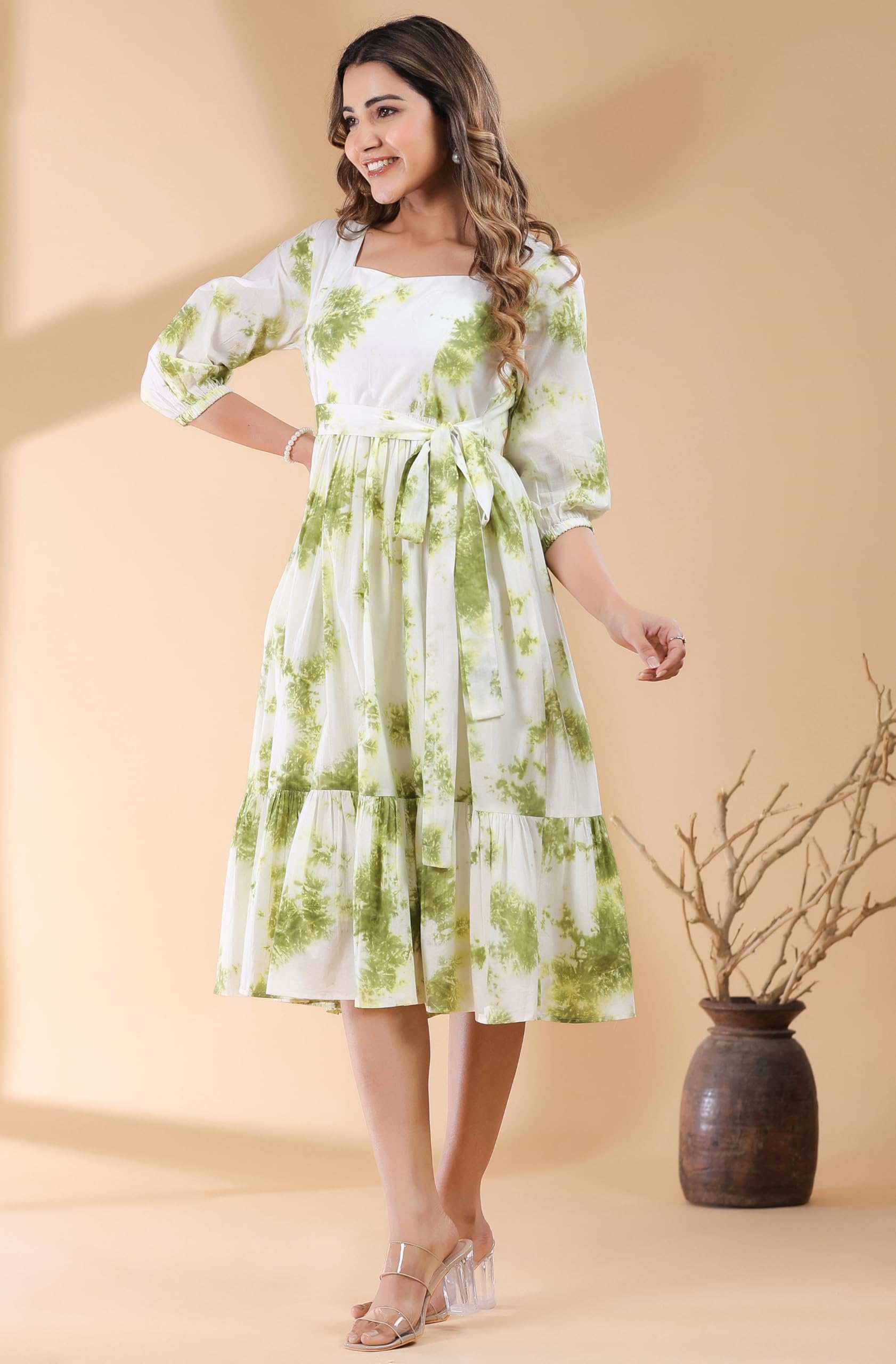 Janasya Robe à volants tie & dye en pur coton pour femme