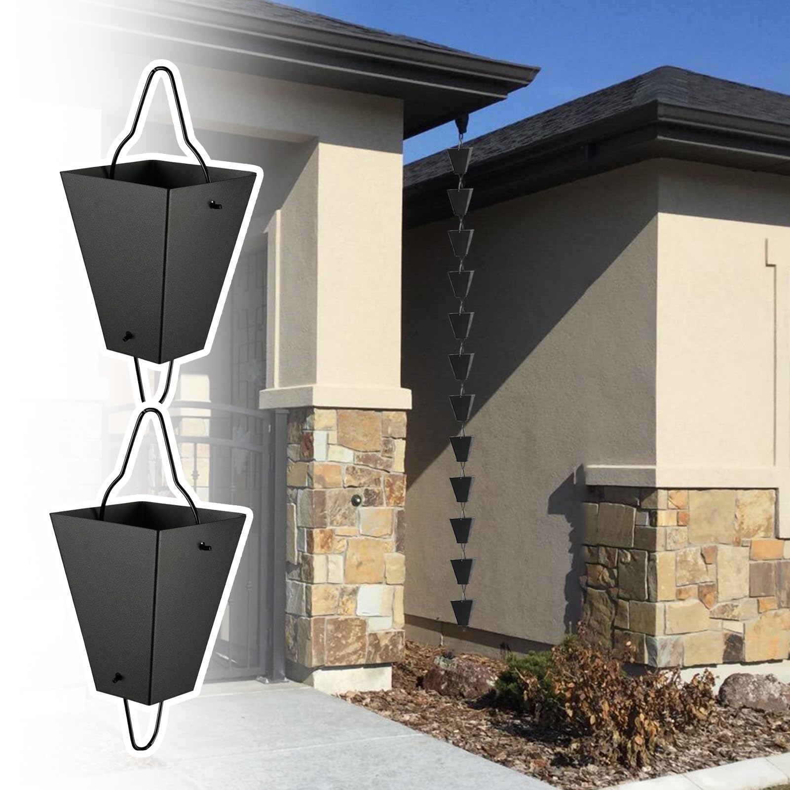 WOTZOV Gutter Hanging Rain Cups With Hook For Heavy Rain, Water Diverter Outdoor Ornament, Downspout Replacement Solution，3.5M (11.5Ft)
