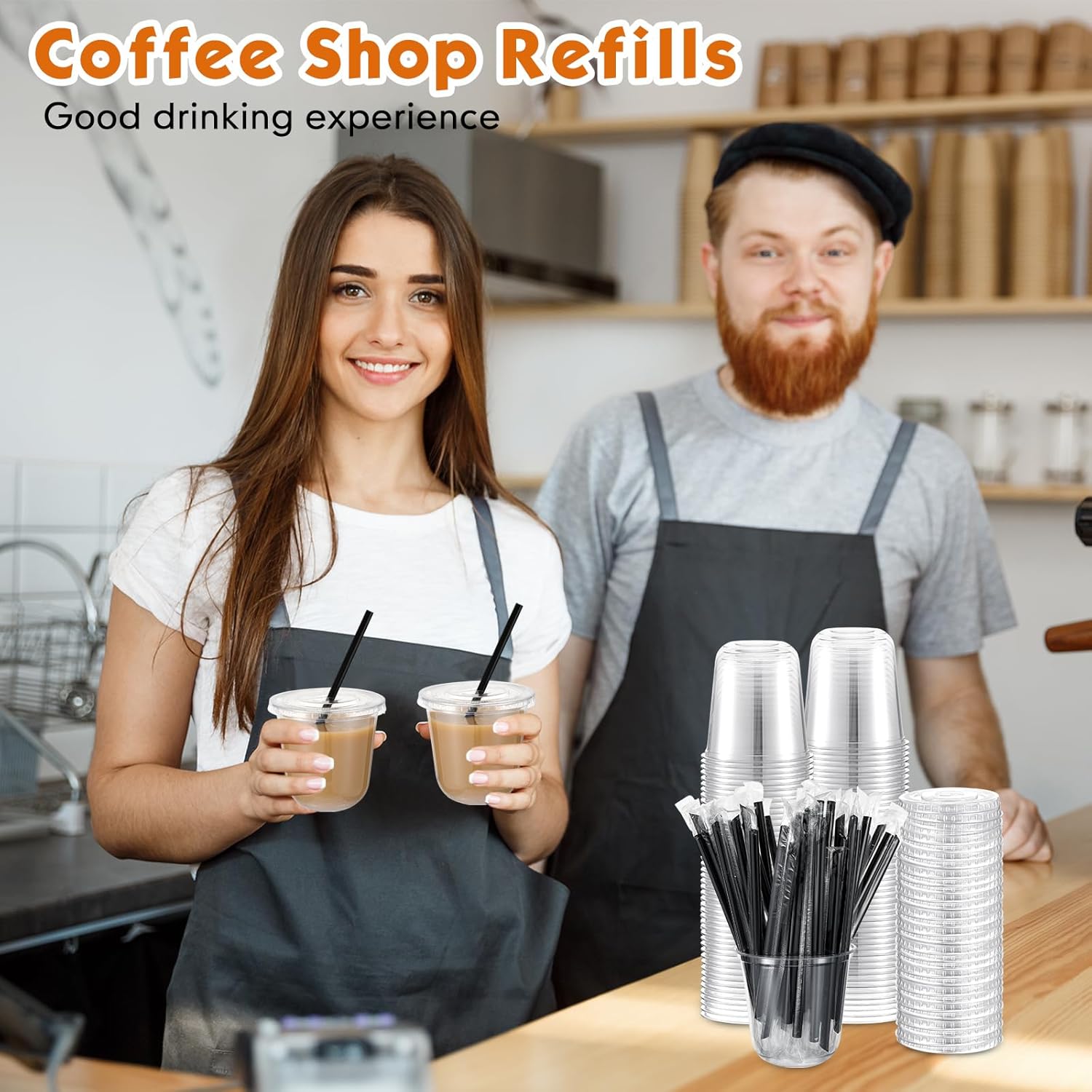 50 Set 10 oz Clear Plastic Cups with Lids and Straws, Pet Disposable Iced Coffee Cups for Drinking Cold Beverage Juice Parfait Smoothie Milkshake Coffee Shops Party Supplies - Image 6