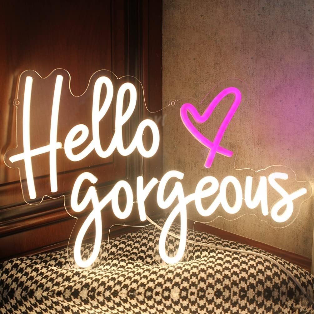 Dimmable LED Neon Sign for Home Bar, Cafe, Party, Gift(white light)(Hello gorgeous(42 * 28cm))