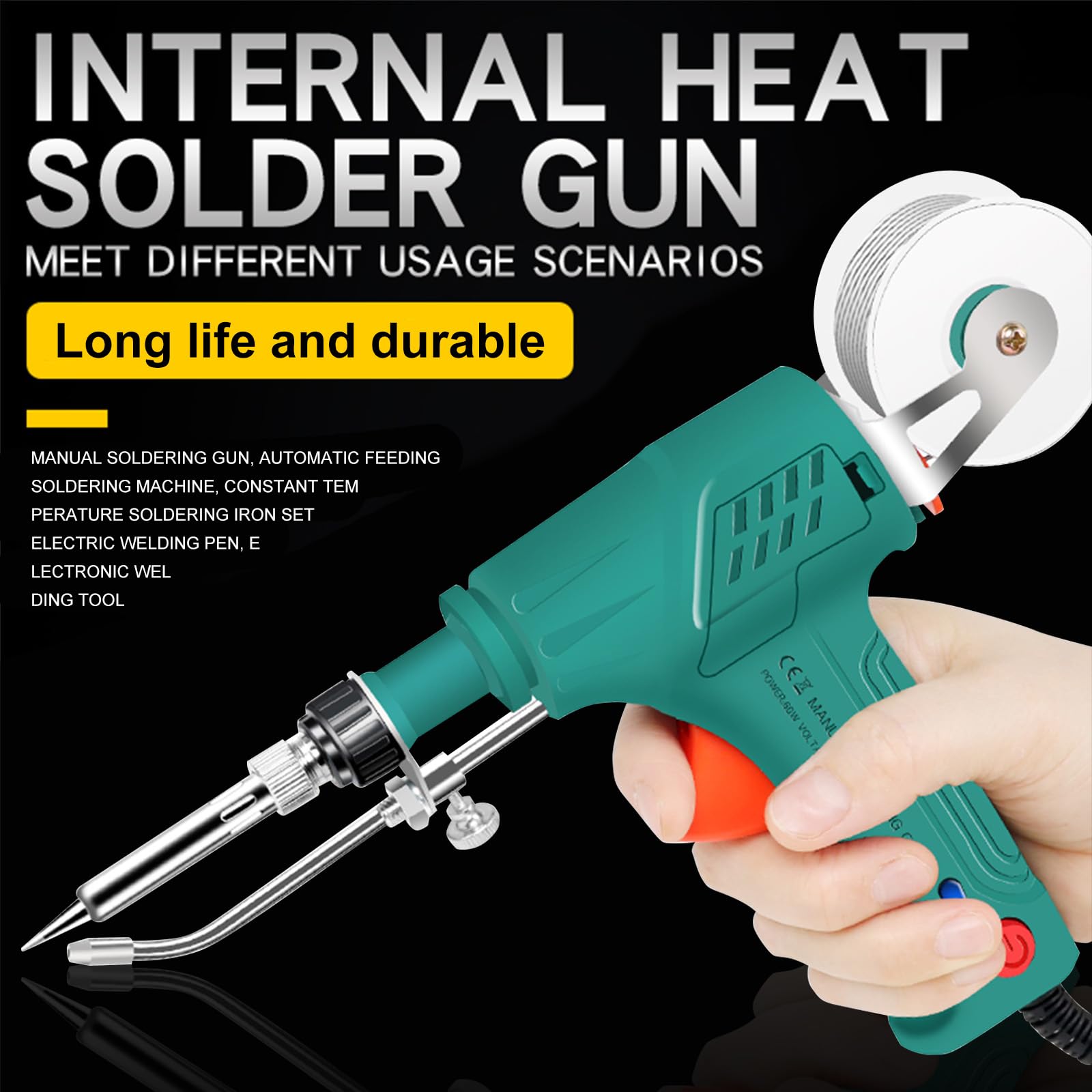 Soldador automático de mano, kit de pistola de soldar electrónica de 60 W con bomba desoldadora, 2 pinzas, alambres de soldar y soporte, soldador de mano