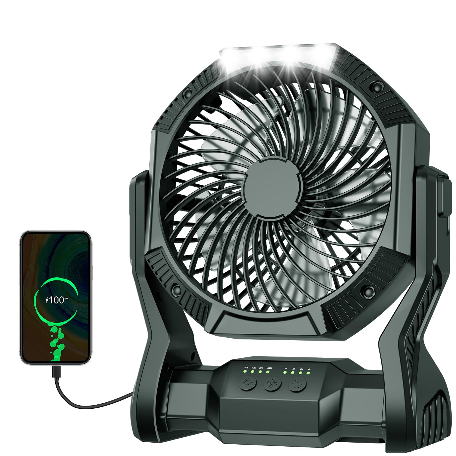 Ventilateur de camping contre la chaleur sous la tente avec lumière LED suspendue