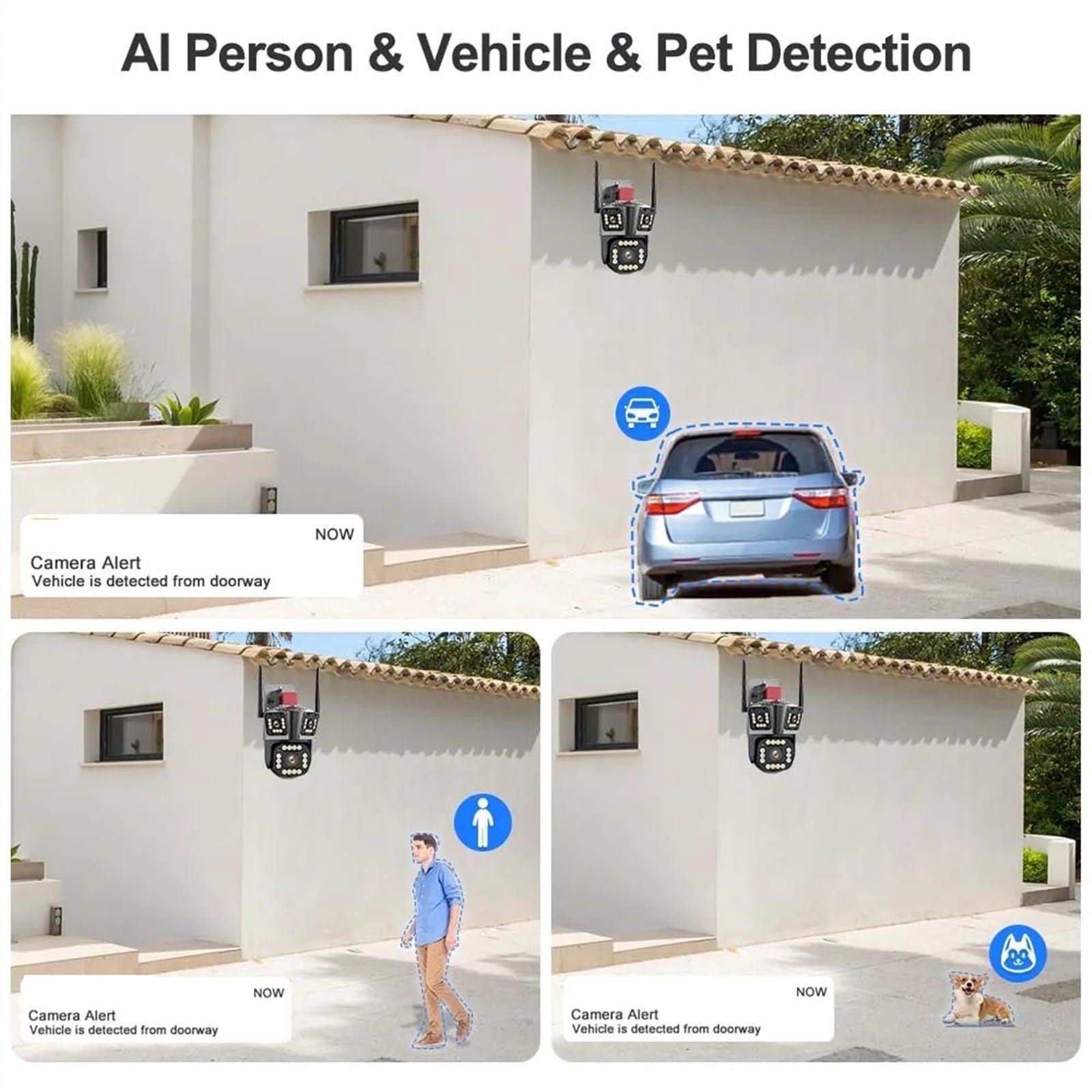 Cámara de Seguridad, Cámara IP 5K 12MP cámara de Seguridad inalámbrica for Exteriores Tres Lentes Zoom 10X Seguimiento automático CCTV PTZ vigilancia Impermeable(5K Camera Add 128G)