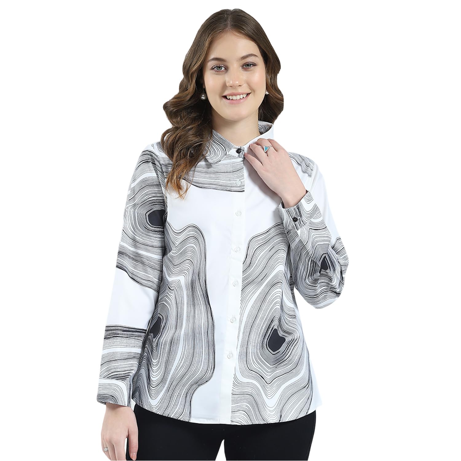monte carlo Women's Regular Fit Printed Collared Neck Top | Full Sleeve | Casual Wear | Stylish & Comfortable | Everyday Wear Top for Women-picture-51