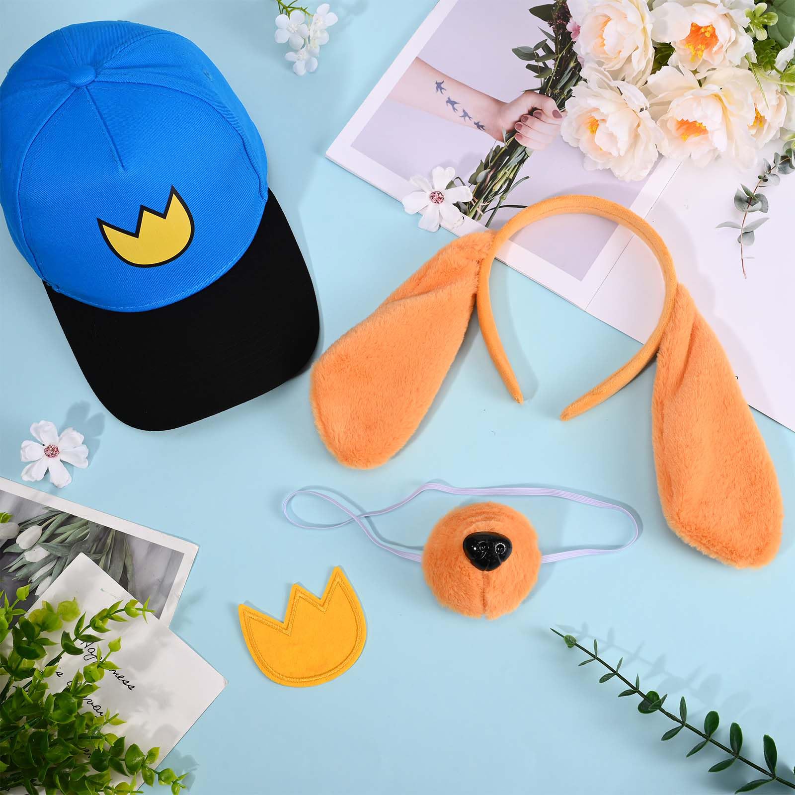 Kavoc 4 Pcs Dog Hero Costume Include Baseball Hat,Dog Ears Headband,Dog Nose and Fabric Patch for Men Women Kids Book Day Dress Up(Style1) - Image 2