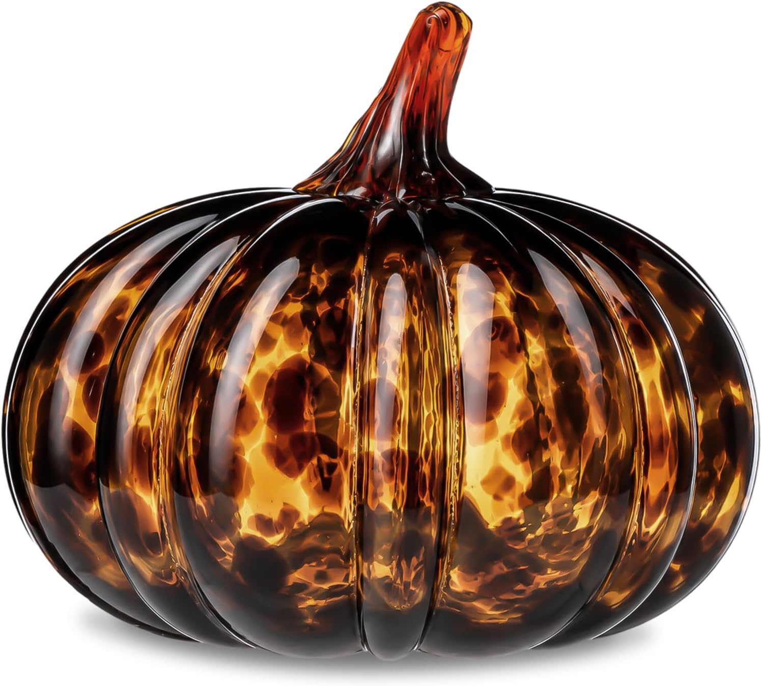 2 Pcs Tortoiseshell Glass Pumpkin Halloween Decor, Large, Small