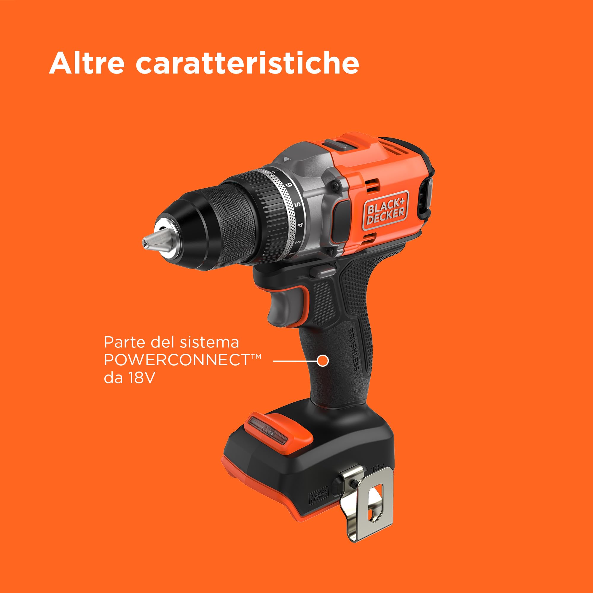 BLACK+DECKER Trapano avvitatore BRUSHLESS 18V, coppia 50Nm, 2 velocità, luce LED, senza batteria o caricabatteria, BLD682XN-XJ