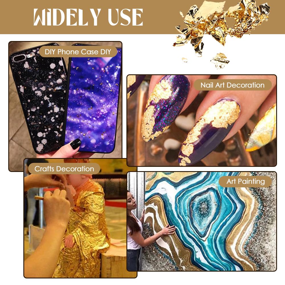 2 Botellas Copos de Lámina de Oro, Hoja de Oro Comestible Multifunción para Cocinar, Pasteles, Maquillaje, Arte de Uñas, Fabricación de Joyas, Decoración de Artes de Pintura