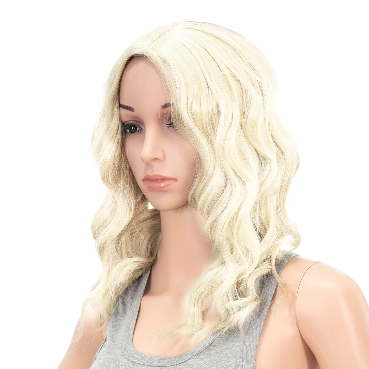 SWACC 15 Inch Short Curly Wavy Hair Wig Medium Length Synthetic Colorful Cosplay Daily Party Wig for Women with Wig Cap (Blonde Mixed)