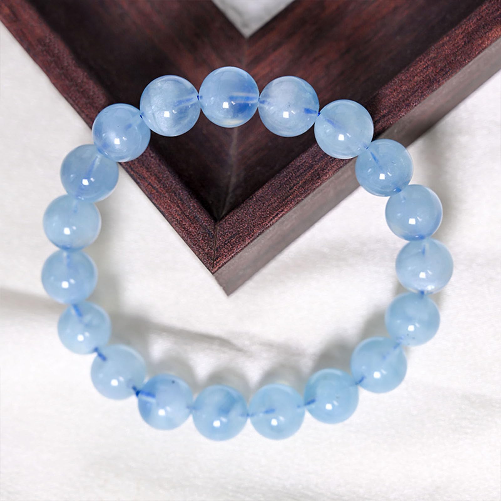 Braccialetti Elastici Acquamarina Azzurra Bracciale Acquamarina per Donna Uomo, Perline Elasticizzate in Cristallo Blu Naturale per calmare energia e alleviare Lo Stress, Regalo,10MM
