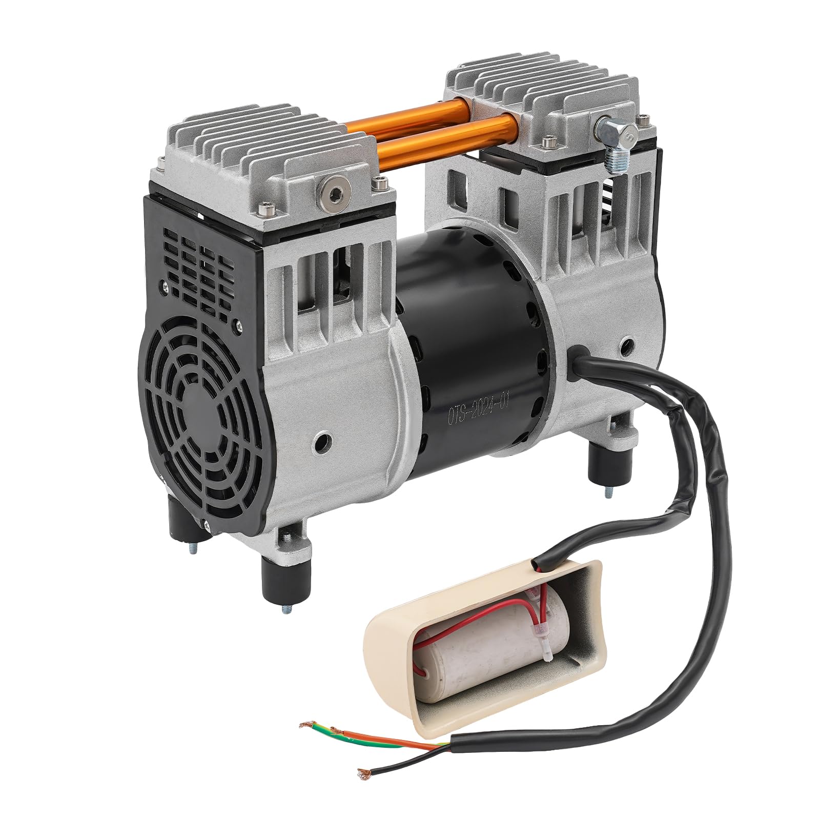 Compresor de aire de 980 W, motor de cobre puro, protección contra sobrecalentamiento, doble amortiguador, sistema de refrigeración y pies antivibración, funcionamiento silencioso con flujo de aire