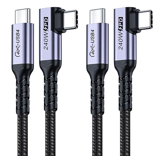 Miniatura 13 de Cable USB C corto de 100W 3.1 ángulo recto [1.5 pies, 2 paquetes], carga rápida de 5A, cables con chip E-Marker de datos de alta velocidad 10Gbps,
