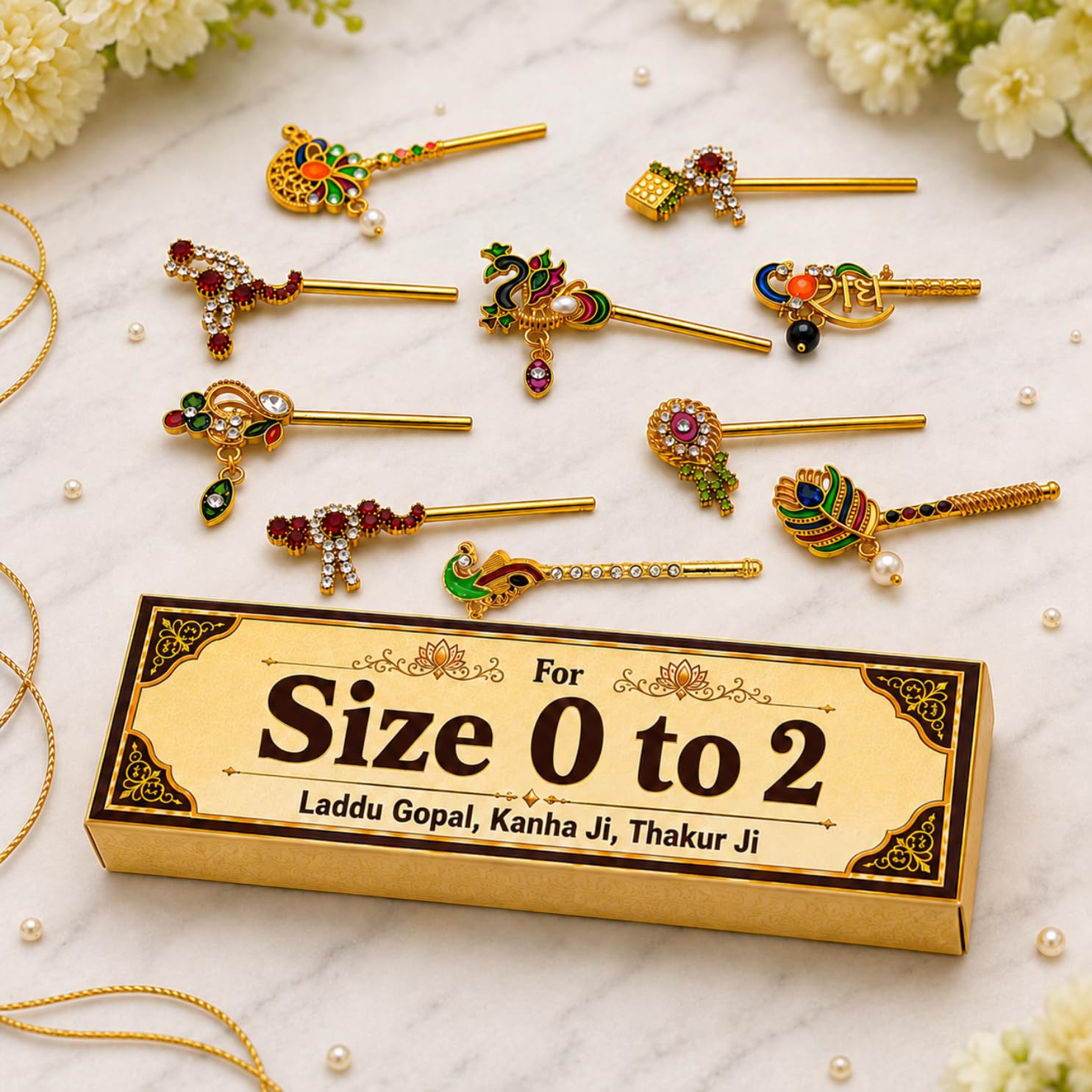 Flute Size : 2 Inch (Approx) | 10 Piece | Small Bansuri for Laddu Gopal Size 0 to 2 Number | Stone Work Bansi & Murli Set | Kanha Ji & Thakur Ji Shringar Accessories | Unique Krishna Flutes-image-20