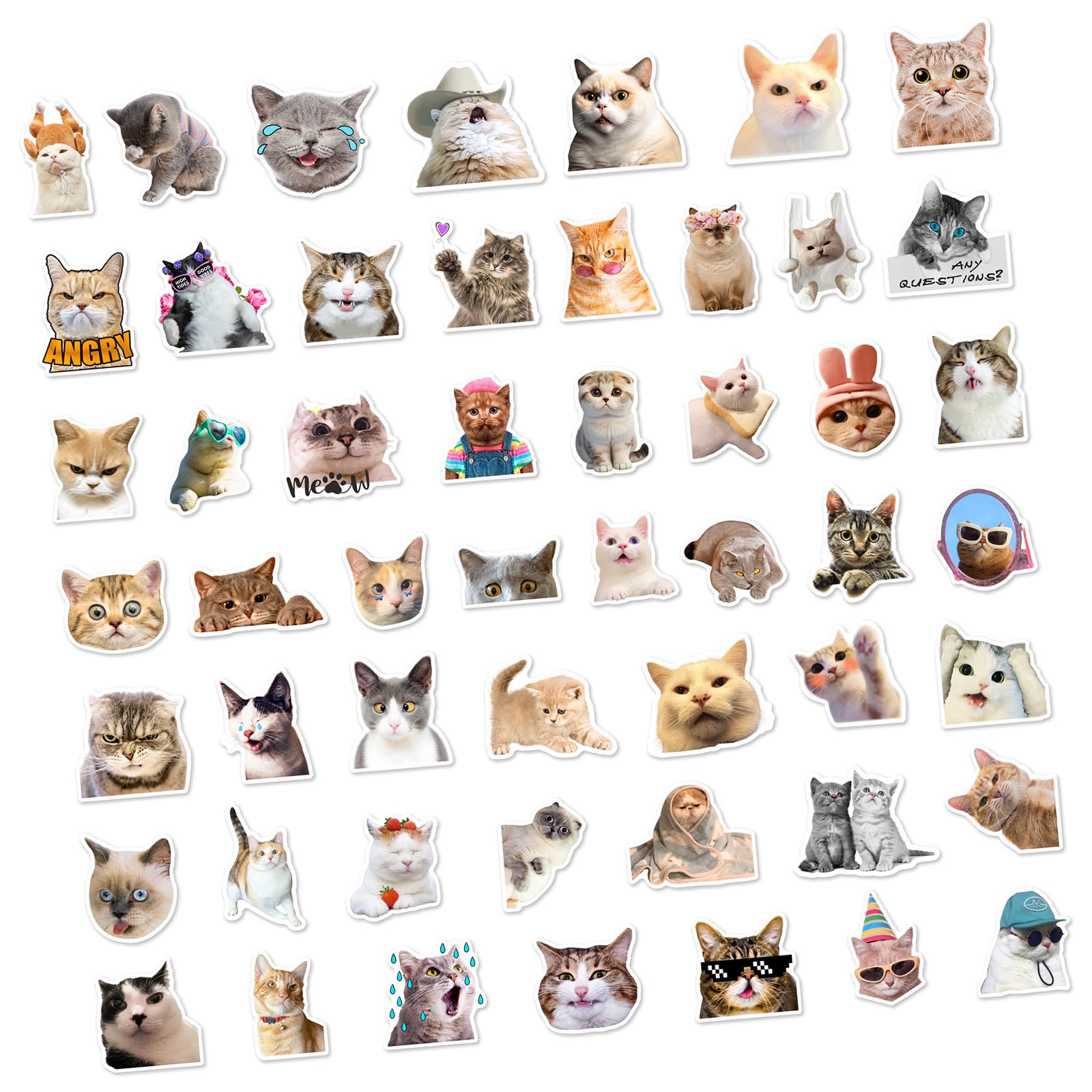 50Pcs Cartoon Kitten PVC Sticker Kid Reward Sticker for Notebook Journal Scrapbooking Laptop Phone Case Gift Wrapping Waterproof Record Transfers
