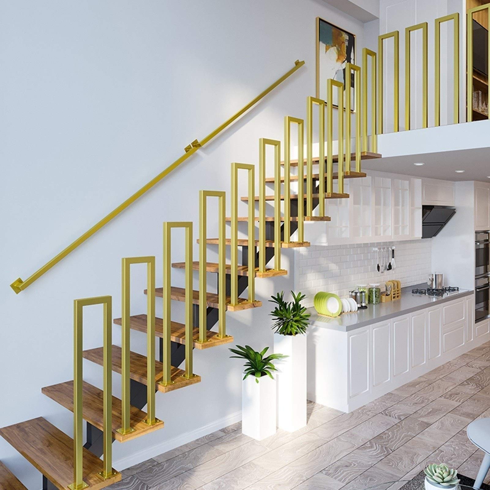 Rampe d'escalier en métal forgé moderne de 110 cm en tuyau carré robuste