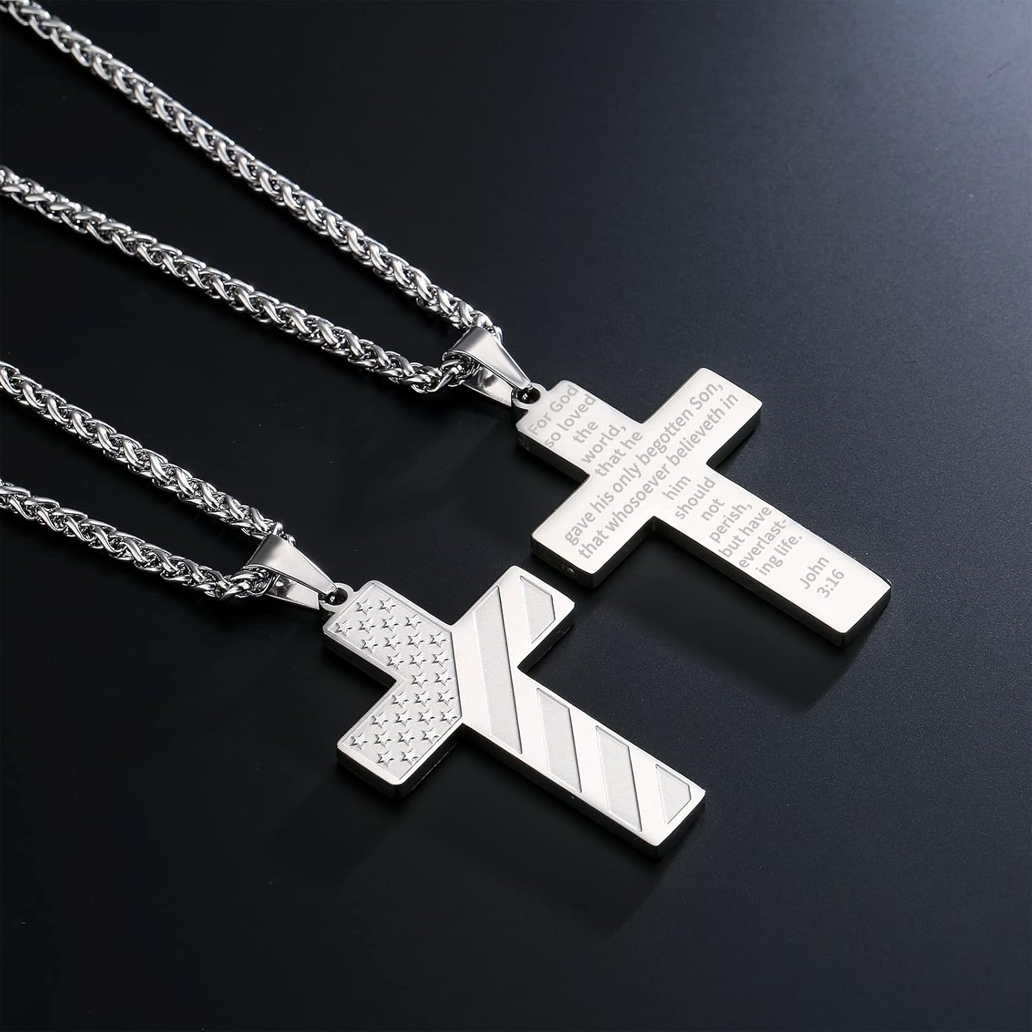 DuoDiner Easter Basket Stuffers-18+2 Inch Cross Necklace Bible Verse Stainless Steel American Flag Pendant Chain for Men Boys Cross Jewelry Gift - Image 3