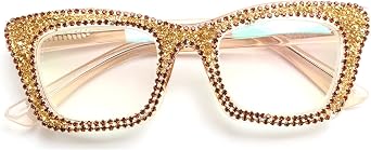 Fashion style Bling Rhinestone Square Reading Glasses For Women Shiny Diamond Blue Light Blocking Eyeglasses