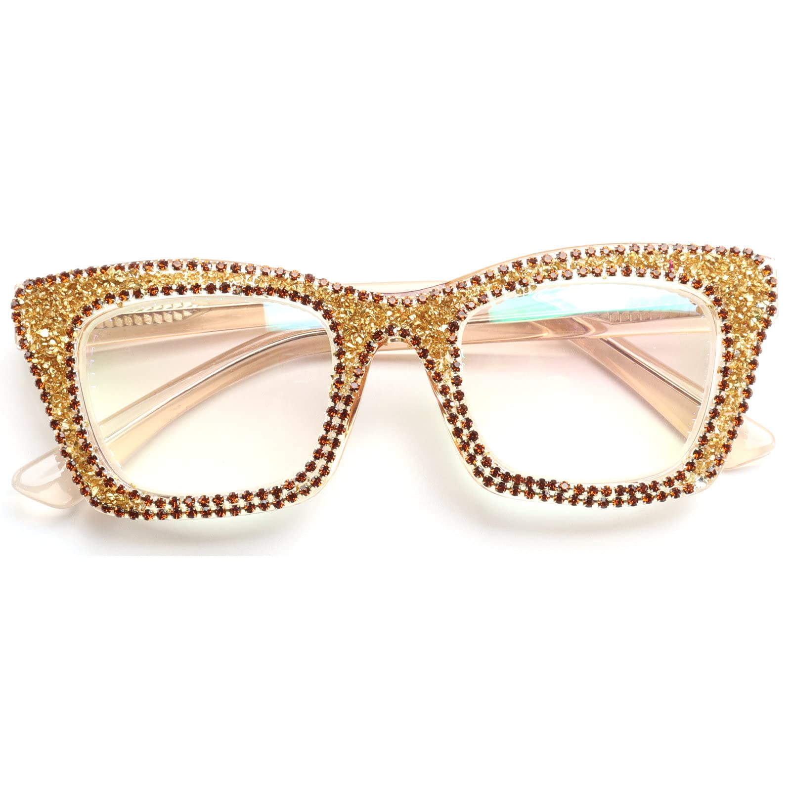 mincl Oprah style Bling Rhinestone Square Reading Glasses For Women Shiny Diamond Blue Light Blocking Eyeglasses