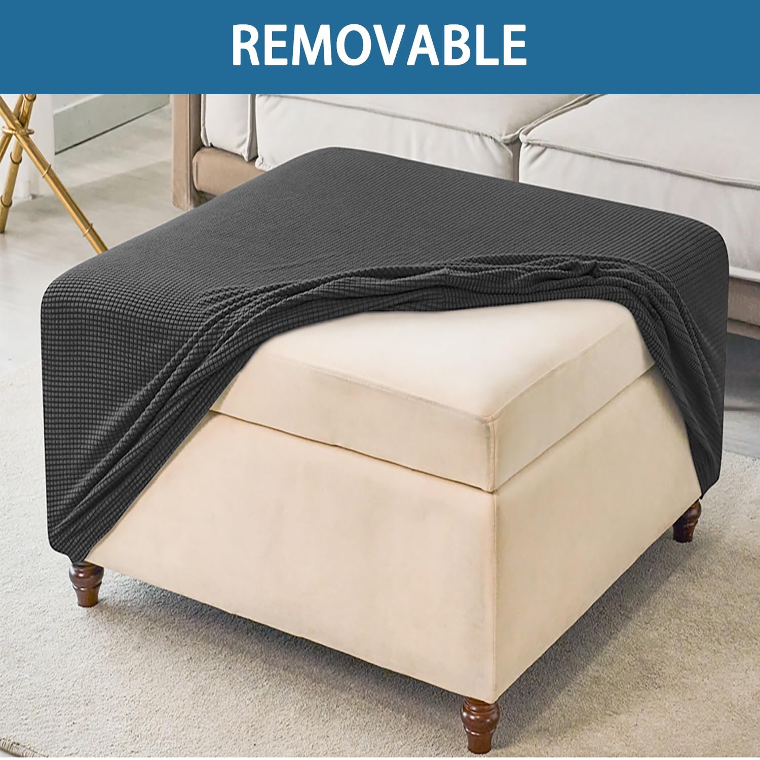 Copri Pouf Quadrato 50x50 80x80 40x40 60x60 100x100 90x90 110x110 Fodera Poggiapiedi Copripouf Elastico Rivestimenti Pouf Sgabello poggiapiedi ottomana(Beige,40in/100cm)