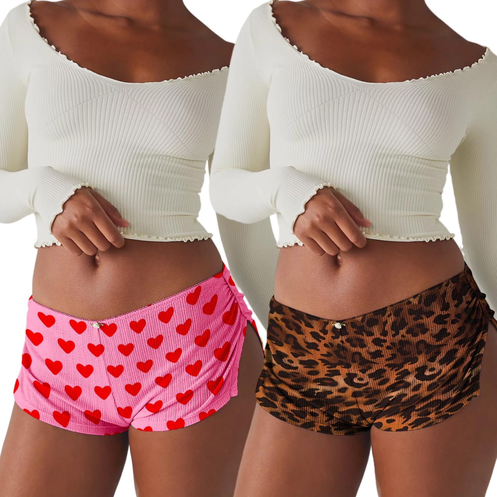 FaroDor Cute Micro Pajamas Shorts for Women Low Rise Side Slit Ruched Lounge Shorts Pj Bottoms