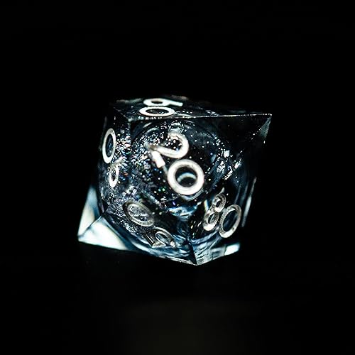 Miniatura 6 de Dados DND de núcleo líquido, un juego completo de troqueles líquidos D&D con bolsa de terciopelo para juego de mazmorras y dragones (líquido gris)