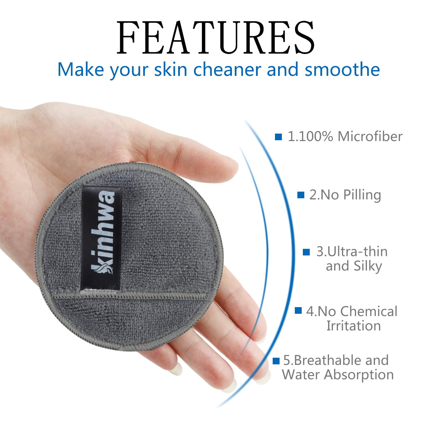 KinHwa Disques démaquillants réutilisables en microfibre, ronds, pour le visage, les yeux et les lèvres, lavables, pour tous types de peau, gris, 20 pièces