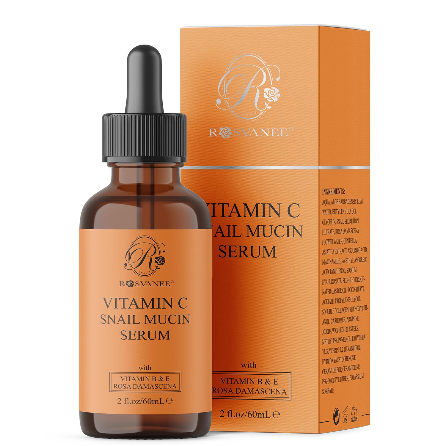 ROSVANEE Vitamin C Serum for Face Big 2.OZ-with Vitamin E, Niacinamide, Snail Mucin for Brightening, Dark spots, Anti-Aging, Even Skin Tone, Improves Radiance, Vegan, Fragrance Free