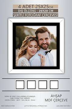 yhfoto 4 Adet 25x25  er eve Beyaz Siyah  eritli Foto raf Mdf  er eve Kare  er eve Renksiz 25 x 25