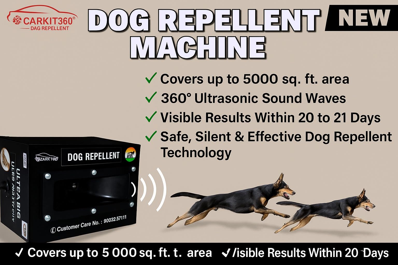 RepellQ Ultrasound Dog Repellent Machine – 360° Protection Dog Repellent System, Very Loud & Noisy Frequency Sound, Solution to Keep Street Dogs Away, Dog Deterrent Control Device (5000 Sq. Feet Area) 2
