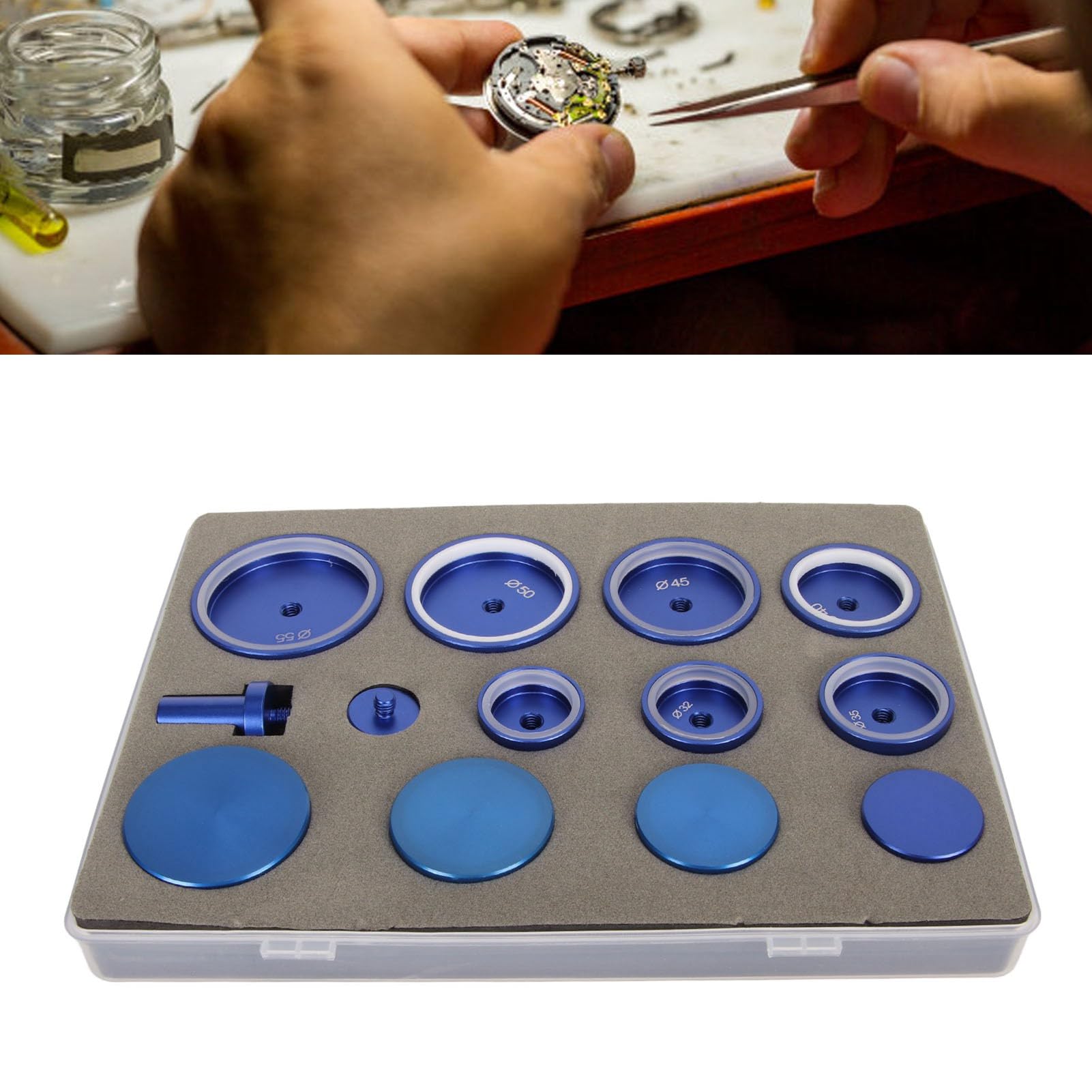 Conjunto de matrices de bisel de reloj, aleación de aluminio profesional de alta resistencia, herramienta de reloj de 11 piezas para la reparación de relojes y reemplazo de