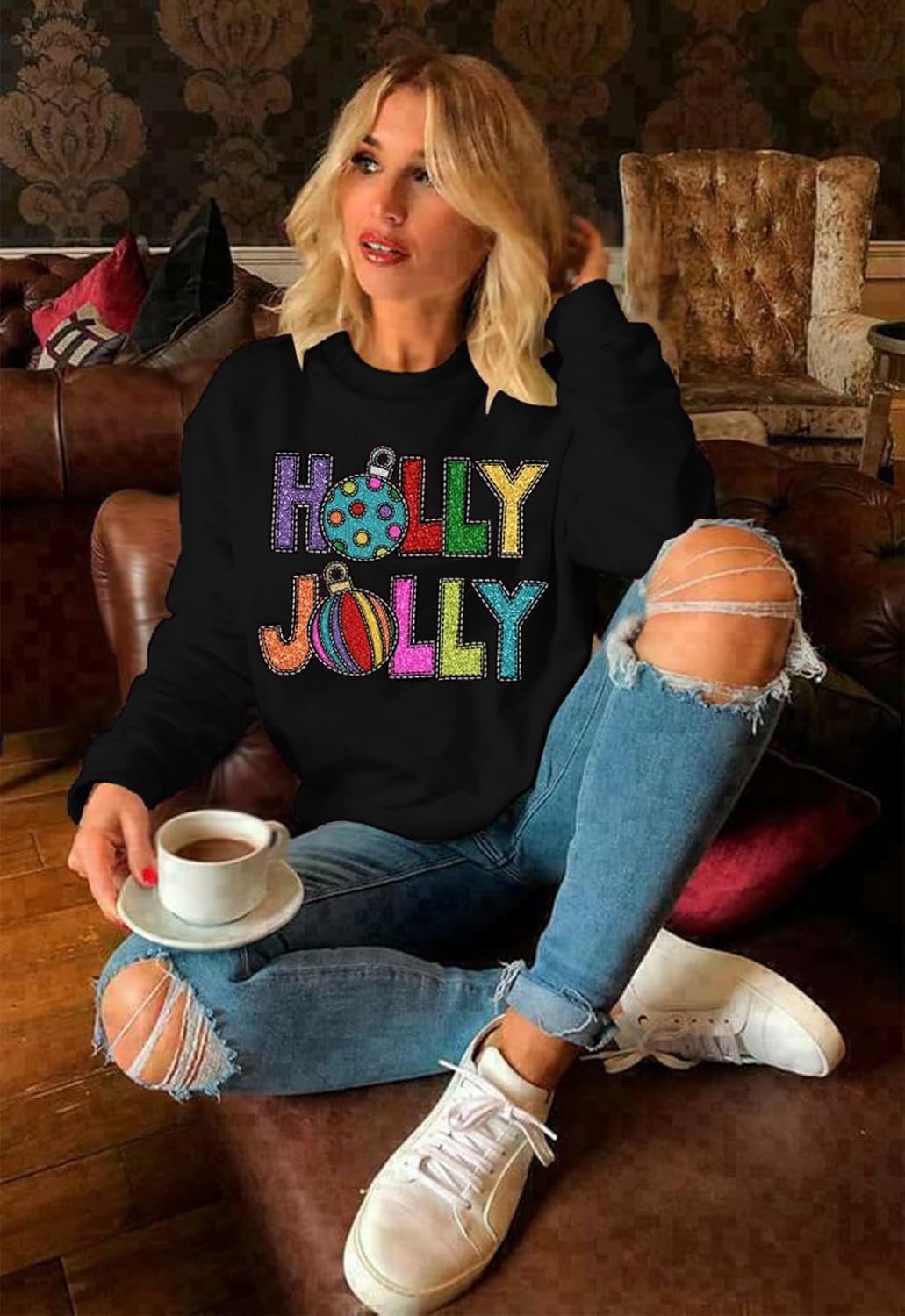 FAYALEQ Merry Christmas Sweatshirt for Women Christmas Light Long Sleeve Shirt Xmas Holiday Crewneck Pullover Tops - Image 5