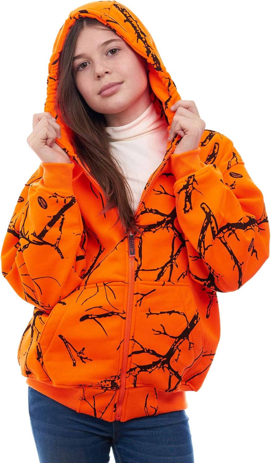 TrailCrest by Treel Kids Orange Safety Full Zip High Visibility Thick Fleece Hoodie Sweatshirt Hunting Jacket