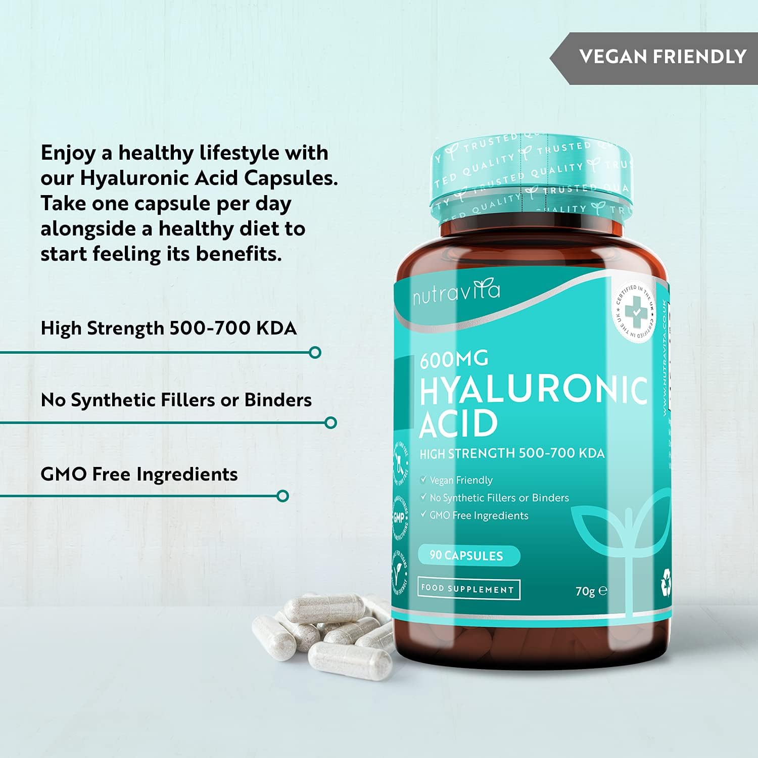 Hyaluronic Acid Capsules 3 Month Supply of 600mg Hyaluronic Acid