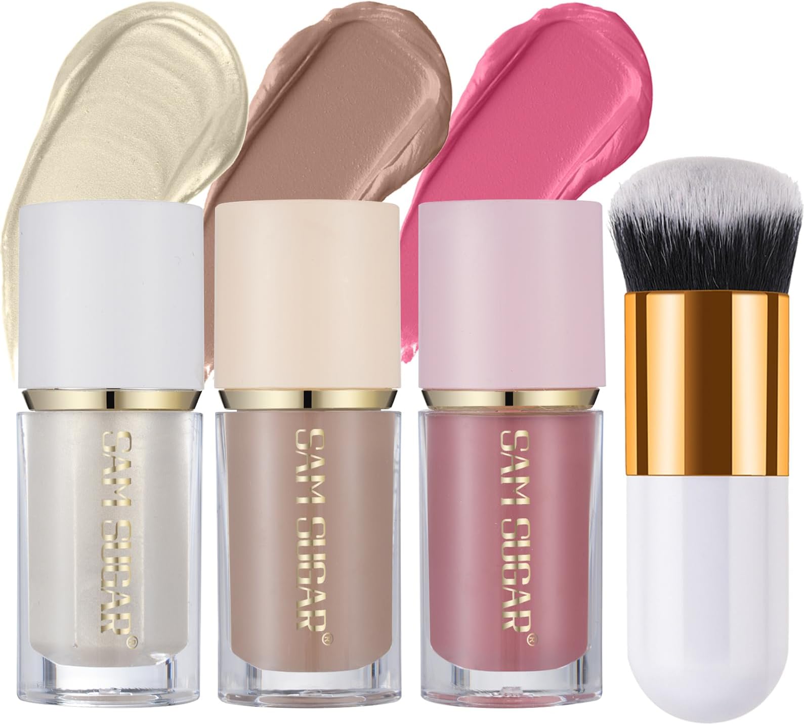 Liquid Contour Stick Trio, 3 Pack Bronzer Blush Highlighter Face Makeup Kit with Brush for Create a Natural Lightweight Look, Long Lasting Matte Face Beauty Wand for All Skin Tone (#02, 07, 12)
