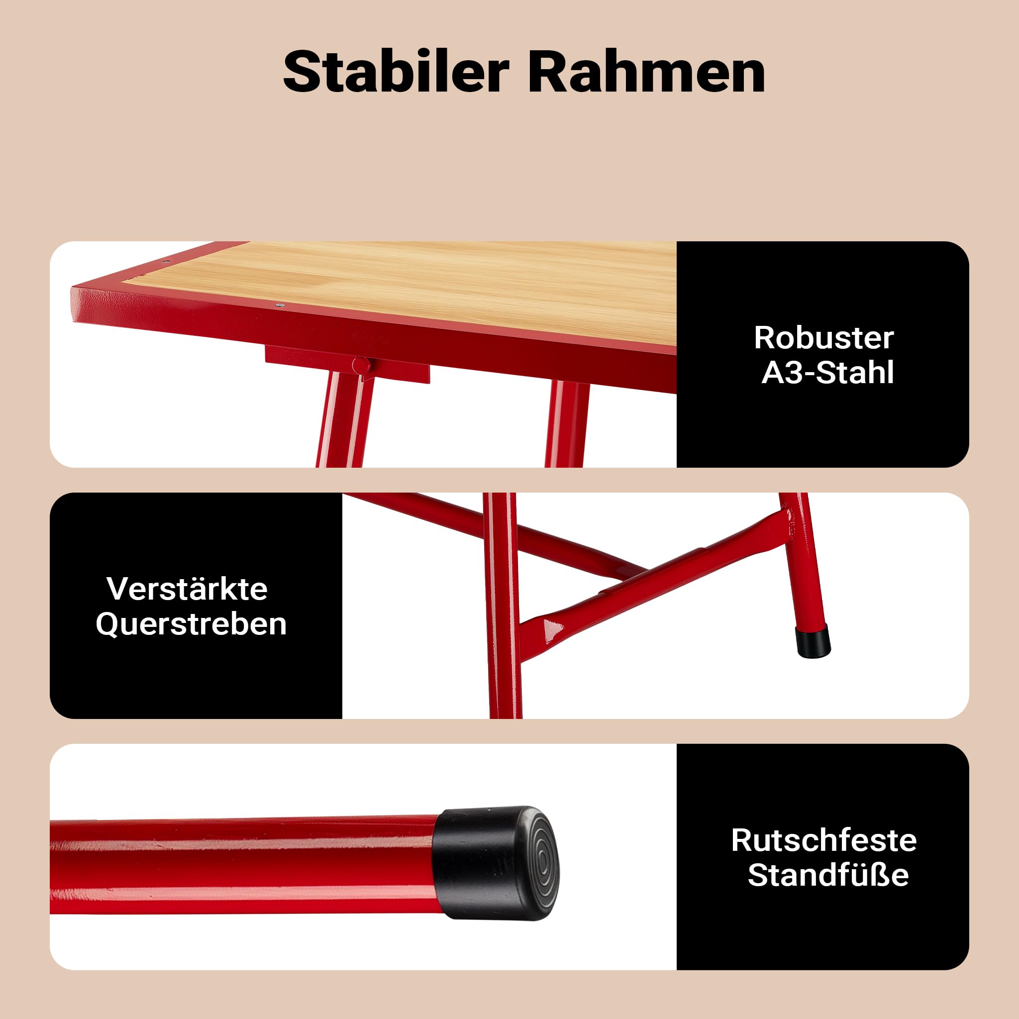 Établi Pliable Table d’Atelier Pliante Surface de Montage 120x62,5 cm Table de Travail Bois