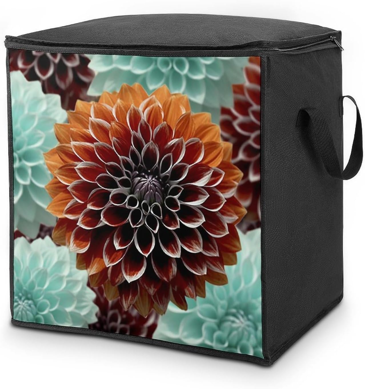Quilt Storage Bag,Dahlia Flower Printed Large Foldable Storage Container Portable Travel Storage Bag for Blankets, Quilts, Clothes, Comforter, Bedding And Pillows