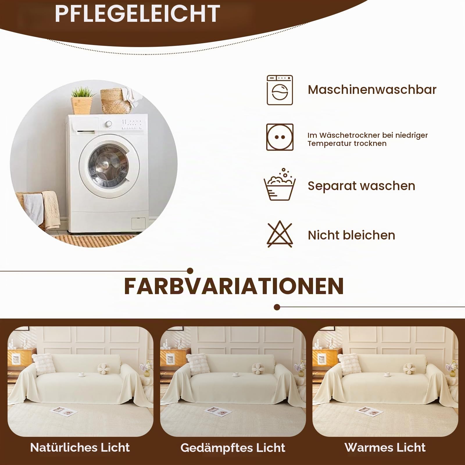 Royhom Sofa Überzug, Chenille Couch Überzug Ecksofa, Sofabezug L Form, Sofa Schutzdecke, Sofahusse mit Armlehne, Sofaüberwurf Decke Weich und Bequem, Beige, 340x180 cm | Sofaüberwurf, groß, weich und atmungsaktiv, maschinenwaschbar, für Sofa oder Ecksofa