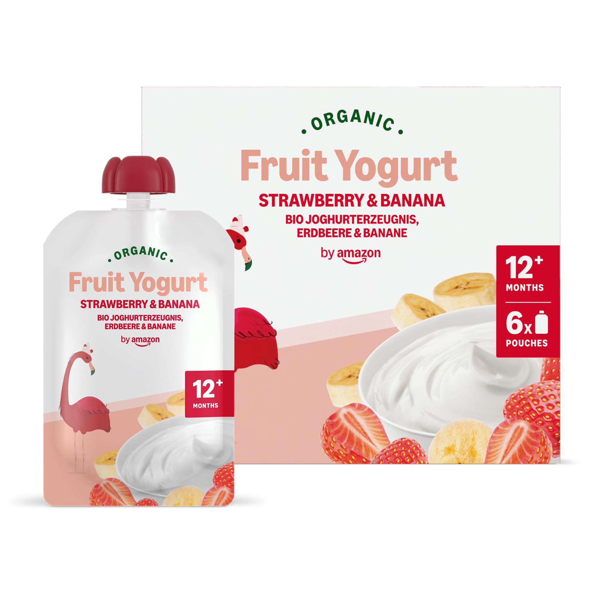 Mama Bear Yogur Ecológico con Puré de Fresa, Plátano y Zanahoria Morada, 90g, Paquete de 6