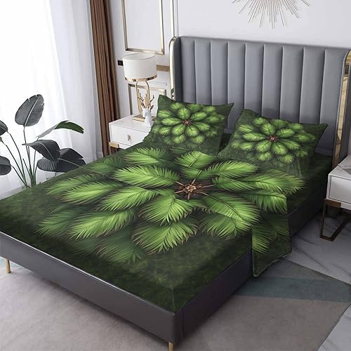 Miniatura 7 de Sábanas de palmera tamaño King dividido para cama ajustable, sábanas de plantas tropicales, sábanas estampadas y juego de 5 piezas  microfibra suave
