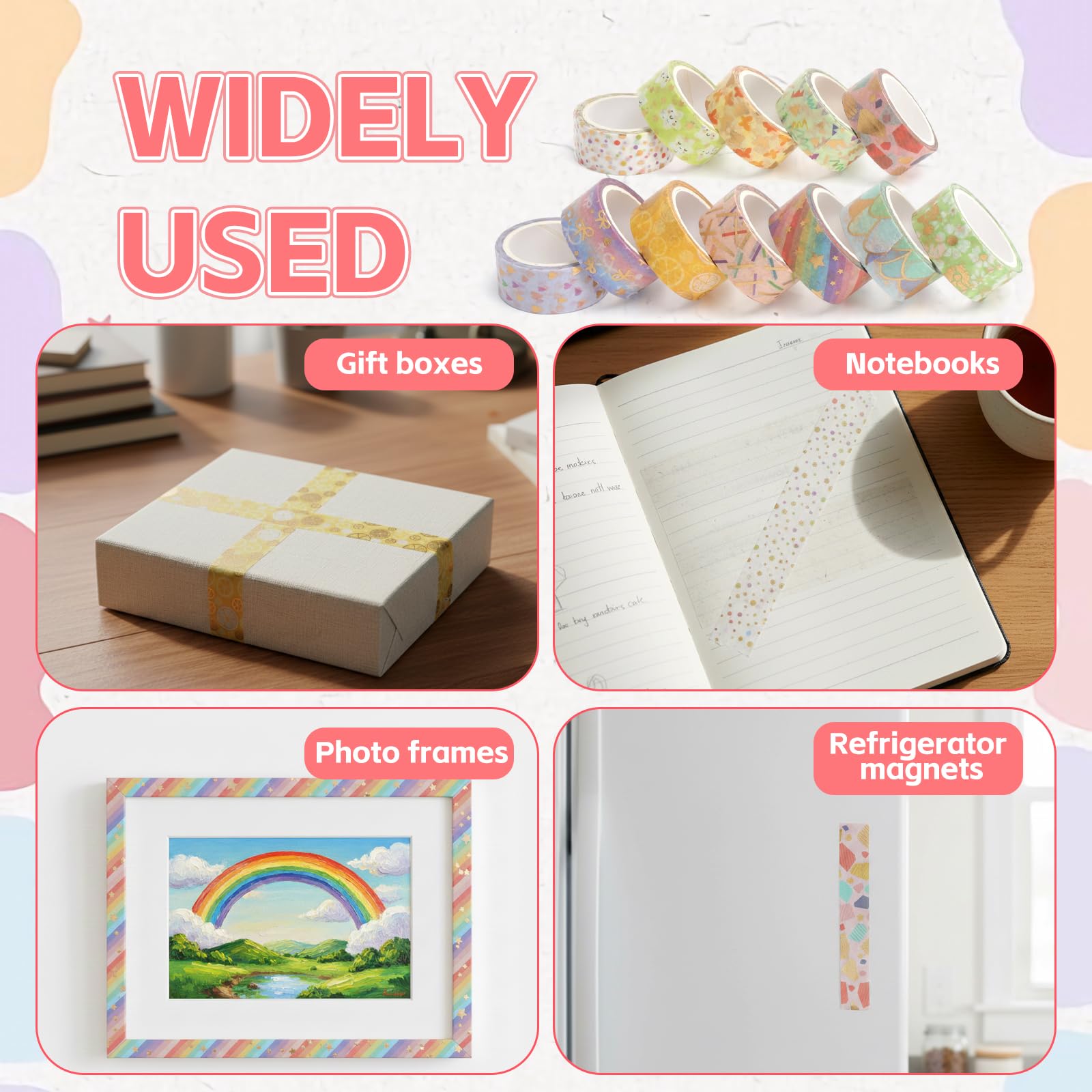 Zestaw 12 rolek taśmy Washi, kolor cukru, kolorowa taśma klejąca, taśma Washi, dla dzieci, brokatowa taśma do maskowania, do projektów DIY, naklejki Washi, kolorowa, ze złotą folią