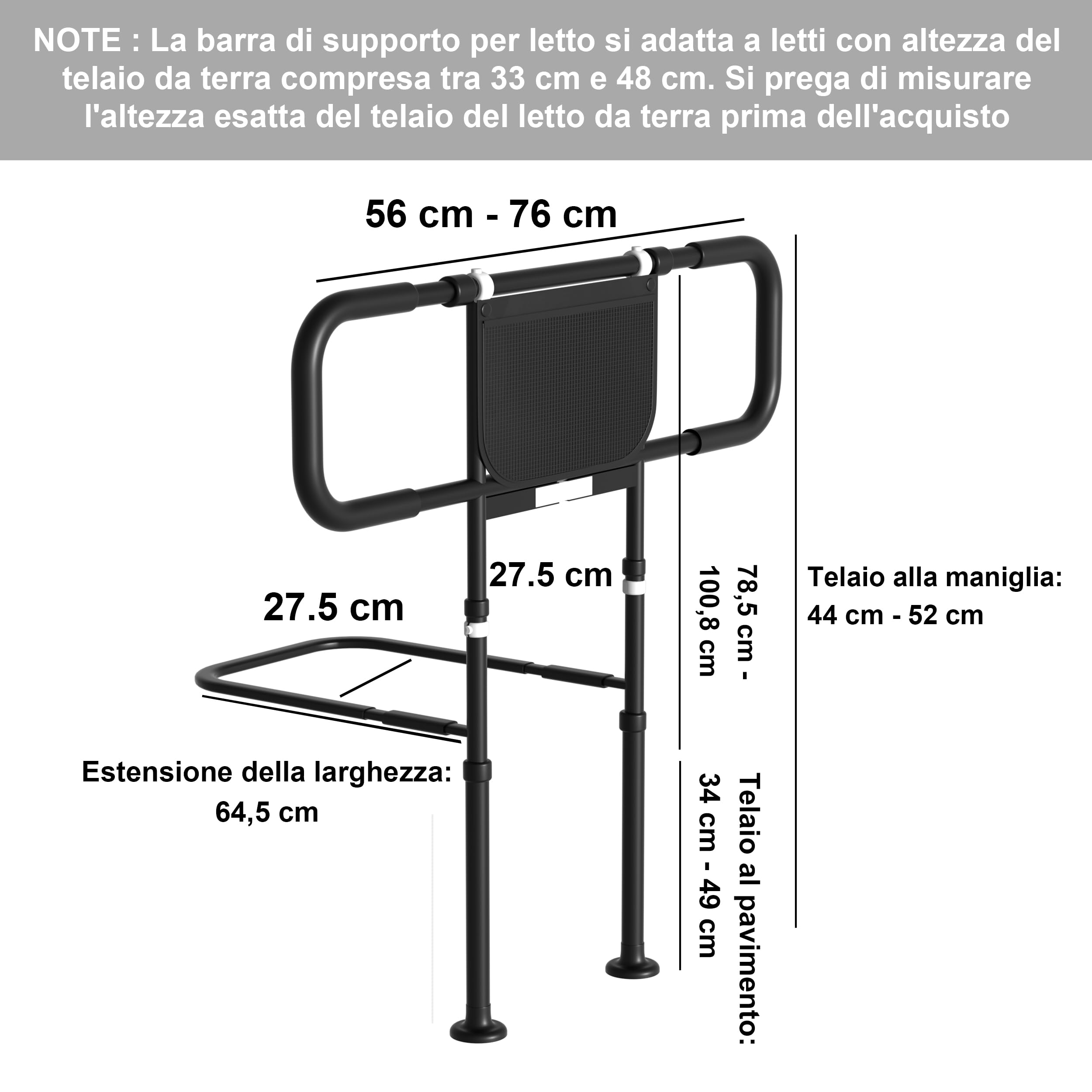 Sponda Letto Anziani Anticaduta Ausili per Alzarsi Dal Letto Regolabile in Altezza con Luce a Sensore, Supporto per Alzarsi, Sbarra di Sicurezza, Portata Fino a 180KG