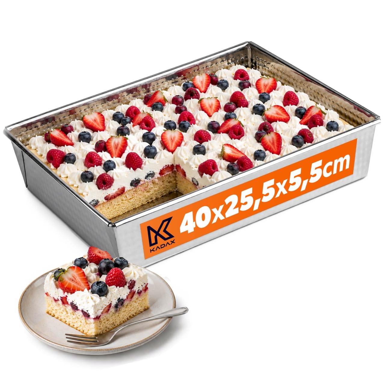 KADAX Molde rectangular de acero galvanizado antiadherente, para pasteles, tartas de queso, brownie, forma de caja, distribución del calor, fácil de limpiar, plata