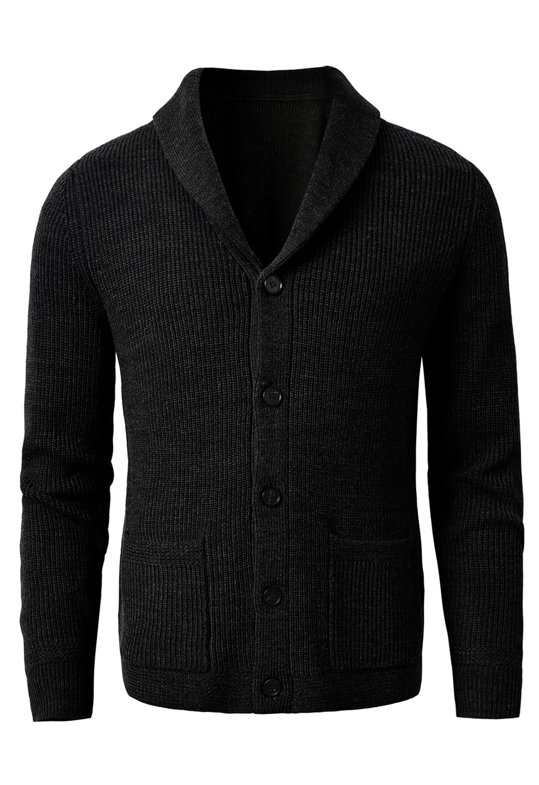 Men's Shawl Collar Cable Knit Cardigan Wool Blend Button Front Patch Pockets Regular Fit-image-5