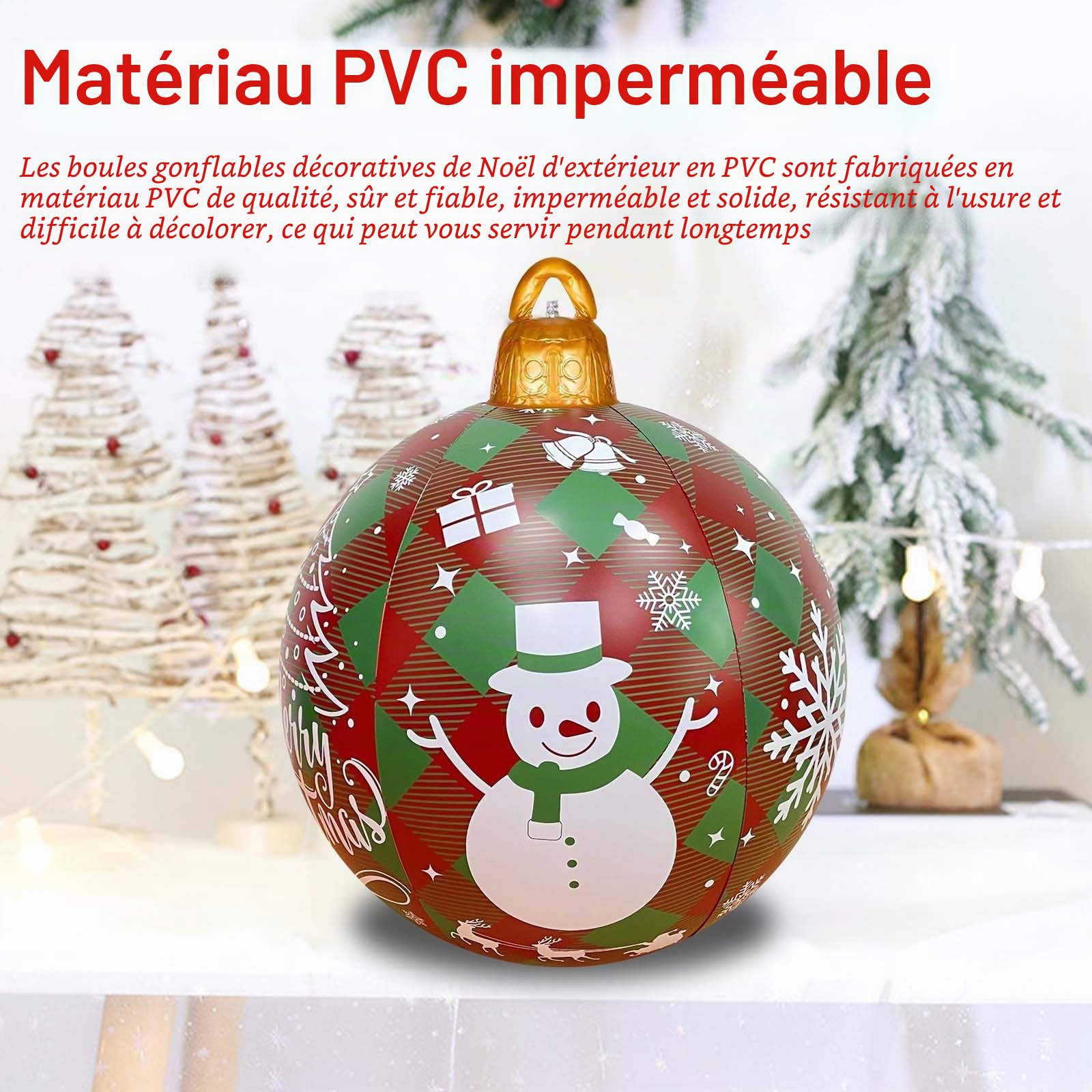 3 Pièces 60CM Boules de Noël Gonflables Lumineuses - Grande Décoration Extérieure pour Jardin et Cour