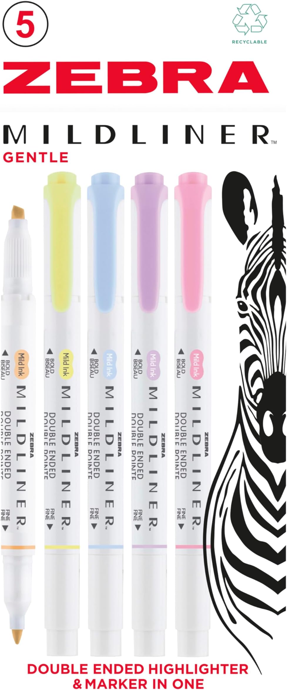 Zebra Mildliner Double-Ended Highlighters - 3 Pink Set With Chisel & Fine Tips For Note Taking